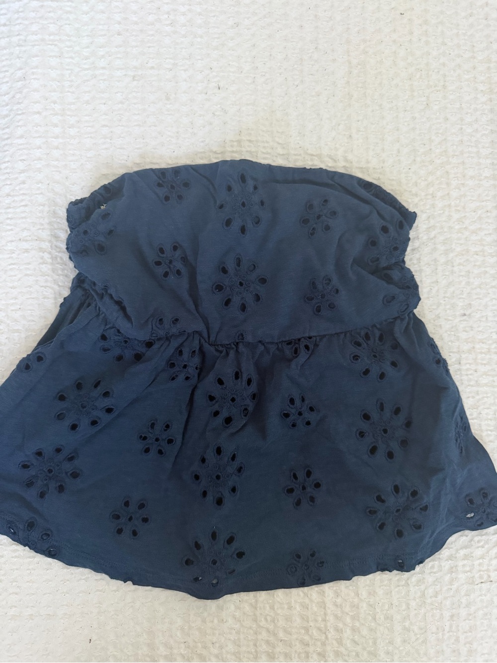 American Eagle Outfitters Navy Blue Strapless Eyelet Top
